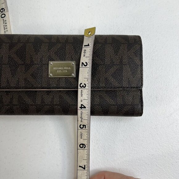 Michael Kors Checkbook Wallet Large Jet Set Travel Signature Brown Monogrammed - Picture 15 of 15